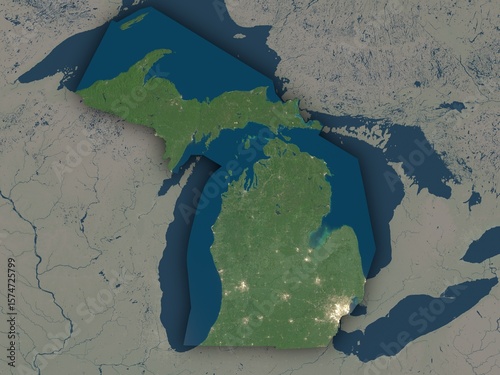 Very detailed map of Michigan with clear state borders and visible cities. Contains modified Copernicus Sentinel data 2025.