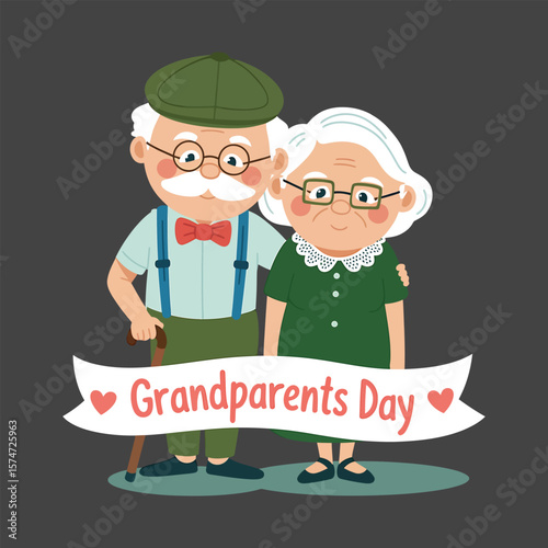 Grandparents Day Elderly Couple Cartoon Illustration