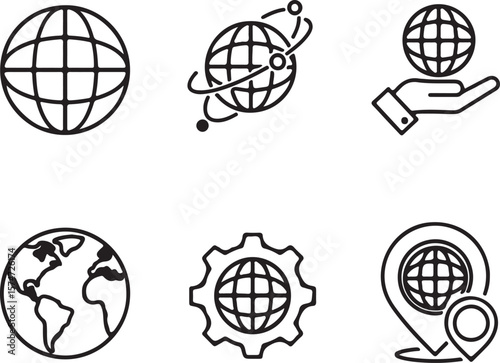Collection of earth globe vector icons representing global communication and network