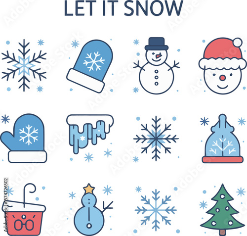 Charming collection of ten versatile icons for a festive winter theme