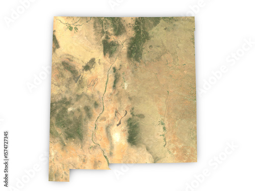 Realistic map of New Mexico isolated on transparent background. Contains modified Copernicus Sentinel data 2025.
