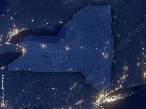New York as seen from space at night with visible state borders. Contains modified Copernicus Sentinel data 2025.