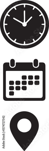 Time, Date, and Location Icons Planning and Scheduling Essentials