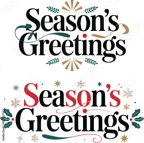 Elegant and chic typography designs for festive seasonal greetings and celebrations