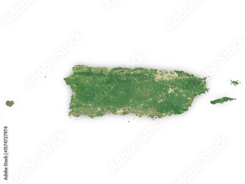 Realistic map of Puerto Rico isolated on transparent background. Contains modified Copernicus Sentinel data 2025.