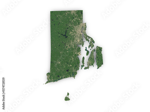 Realistic map of Rhode Island isolated on transparent background. Contains modified Copernicus Sentinel data 2025.