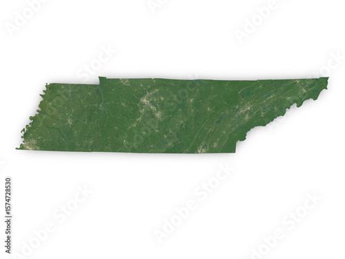 Realistic map of Tennessee isolated on transparent background. Contains modified Copernicus Sentinel data 2025.