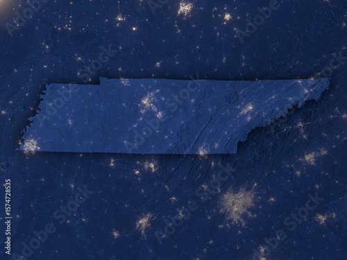 Fototapeta Naklejka Na Ścianę i Meble -  Tennessee as seen from space at night with visible state borders. Contains modified Copernicus Sentinel data 2025.