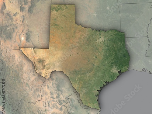 Very detailed map of Texas with clear state borders. Contains modified Copernicus Sentinel data 2025.