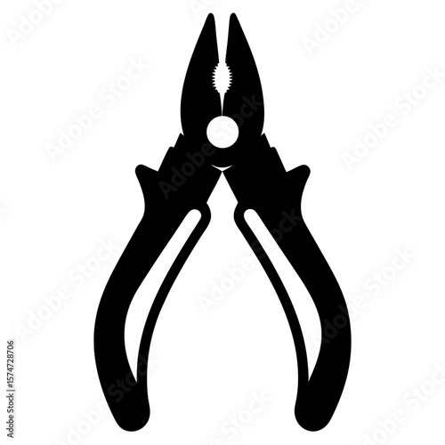 Clean black silhouette of pliers with a realistic handle and jaws