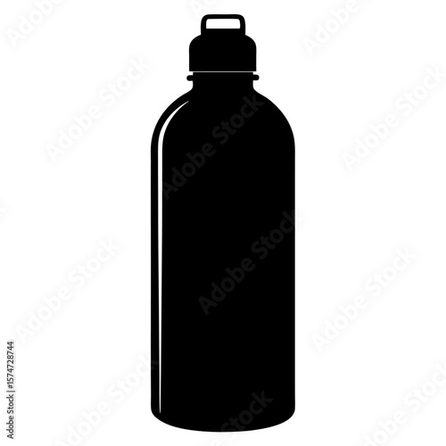 Realistic black silhouette of a modern reusable water bottle for hydration and fitness