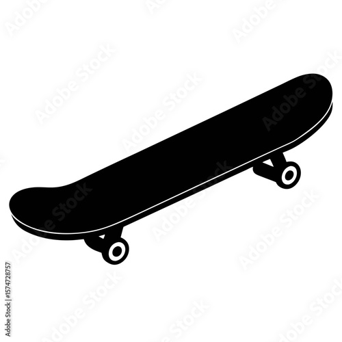 Black silhouette of a single skateboard with realistic detail