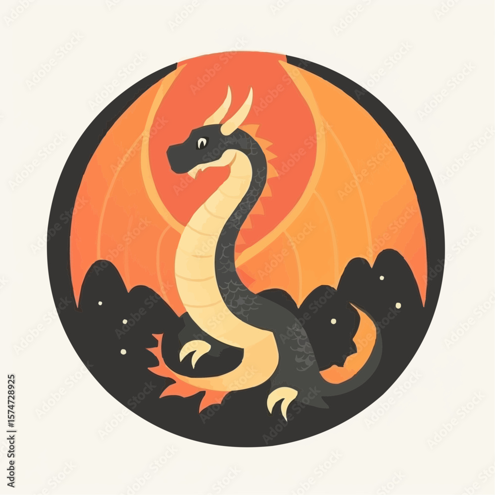 Obraz premium Minimal flat icon of dragon token in fantasy style, ideal for game UI, digital products and collectible designs