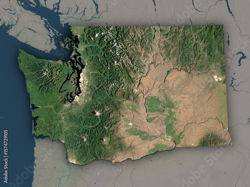 Very detailed map of Washington with clear state borders and visible cities. Contains modified Copernicus Sentinel data 2025.