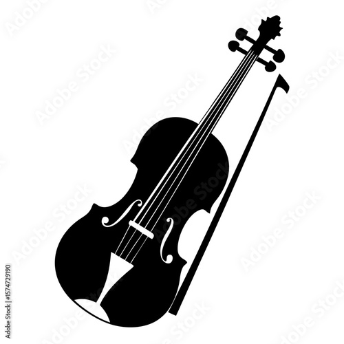 Elegant black silhouette of a violin with its bow resting on the instrument
