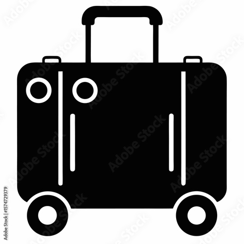 Simple black silhouette of a wheeled suitcase perfect for travel and luggage themes