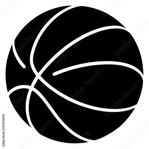 Classic black silhouette of a basketball with realistic texture details