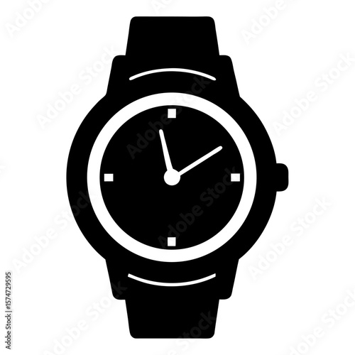 Modern black silhouette of a wristwatch with a realistic design and clean lines