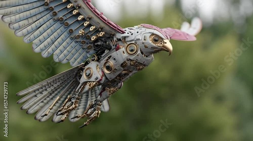 Detailed Mechanical Flying Falcon Bird Machine Steampunk Style Illustration