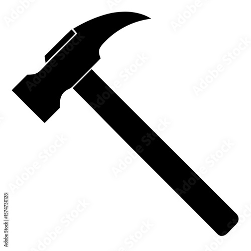 Classic black silhouette of a hammer with a realistic handle and head