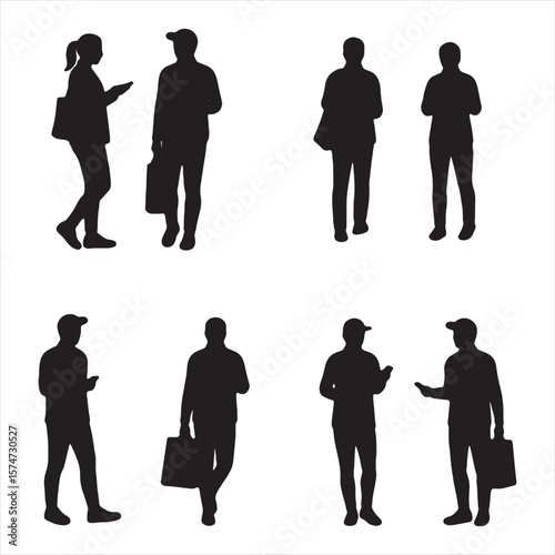 Minimalist Diverse People Silhouettes Urban Life Vector