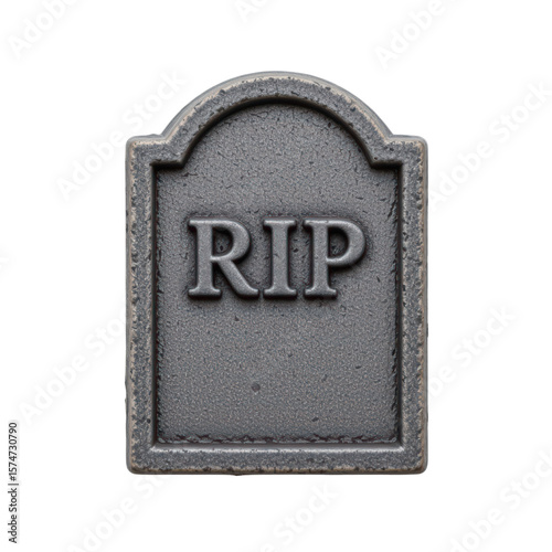 a single object: a headstone with an etched design depicting a grave. the gravestone has the word 