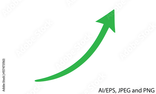 Green arrow pointing upwards on a white background symbolizing growth and progress