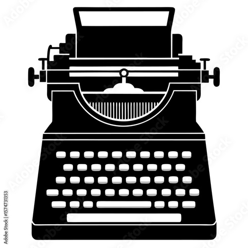 Classic black silhouette of a vintage typewriter with realistic details