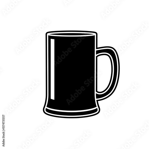 A black and white illustration of a beer stein with a handle on the right side of the stein design