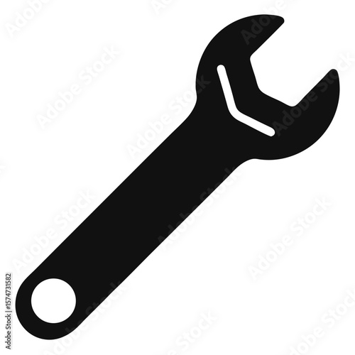 Simple black silhouette of a mechanical wrench with a realistic handle and head
