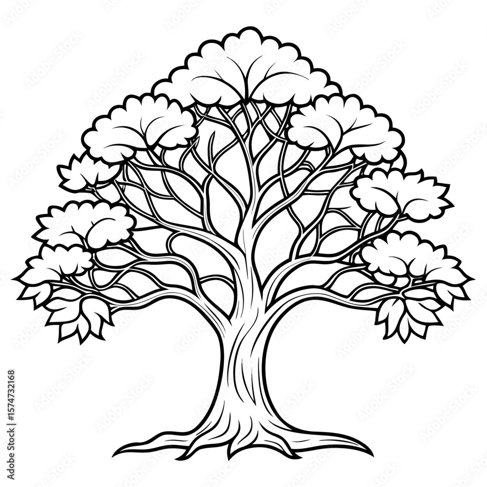 Obraz premium black and white vector art line tree