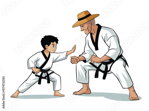 Taekwondo Master and Student  A Vector Illustration of Martial Arts Training