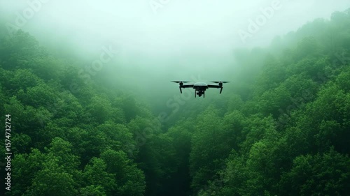Misty Forest Drone Flight: Serene Aerial Landscape