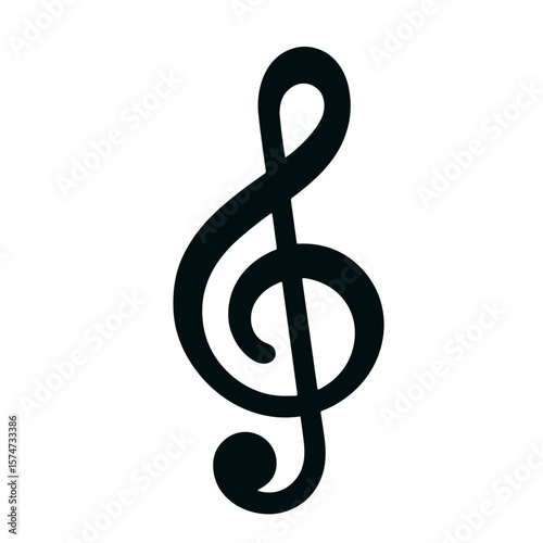 Musical treble clef symbol in black silhouette design  