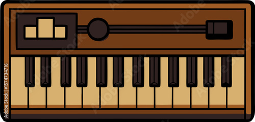 Vintage electronic keyboard with brown casing and beige and black keys