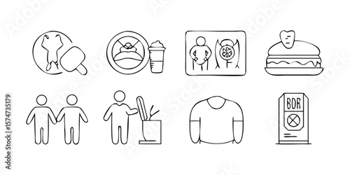 Obesity Health Risks Line Icon Set Vector Pictograms Illustrating Weight Related Diseases and Conditions for Health Awareness Campaigns and Informational Materials on transparent background This