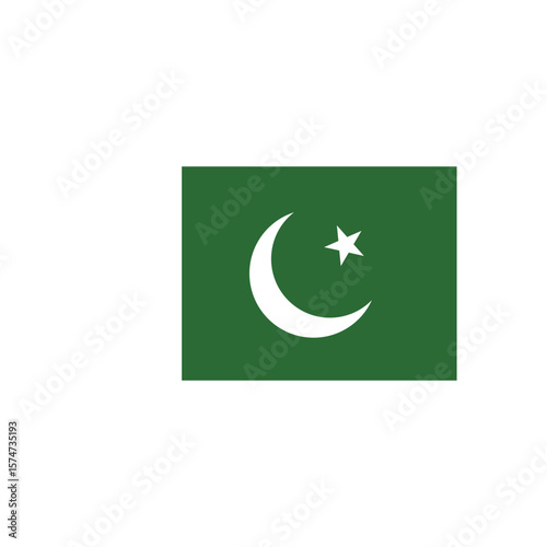 Illustration of the flag of pakistan featuring a white crescent moon and star on a green background
