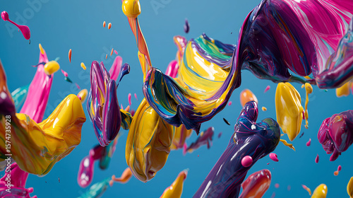 Abstract painting of swirling multicolored ink droplets colliding, representing creative chaos.