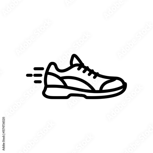 Outline Icon of Running Shoe with Motion Lines – Symbolizing Speed, Sports, or Physical Performance