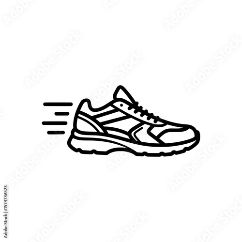 Outline Icon of Running Shoe with Motion Lines – Symbolizing Speed, Sports, or Physical Performance