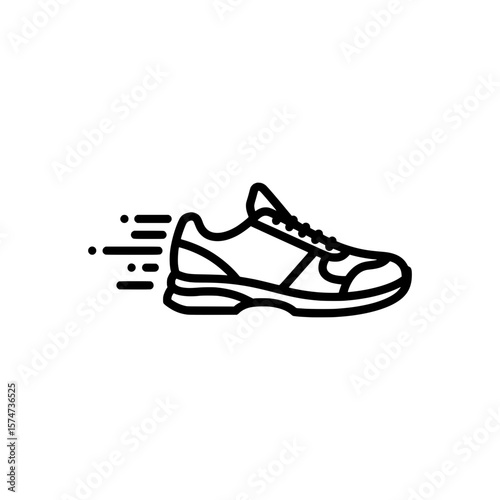 Outline Icon of Running Shoe with Motion Lines – Symbolizing Speed, Sports, or Physical Performance