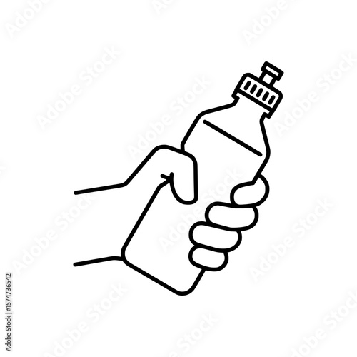 Outline Icon of Hand Holding a Bottle – Symbolizing Hydration, Fitness, or Physical Activity