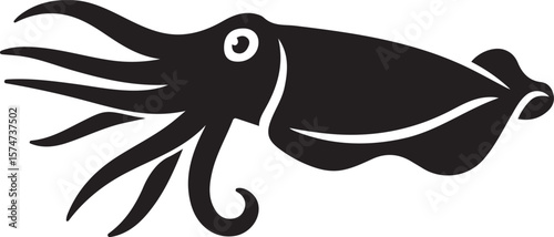 Foto Black cuttlefish silhouette marine design, Sea animal drawing for ocean themes