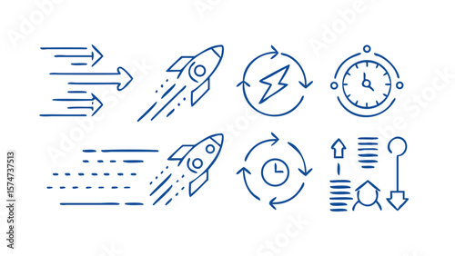 Extensive Set of Speed and Acceleration Line Icons for UI UX Design Representing Motion Velocity and Progress on transparent background This mega set speed acceleration