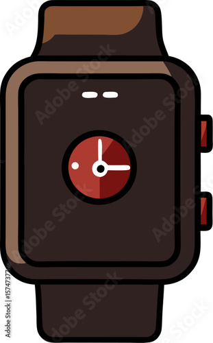 Modern smartwatch with a dark brown band and a circular red watch face