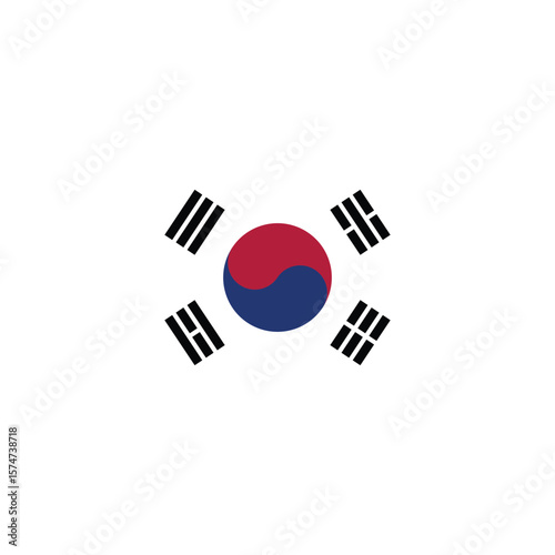 Illustration of the south korean flag featuring a central taegeuk symbol and black trigrams around it