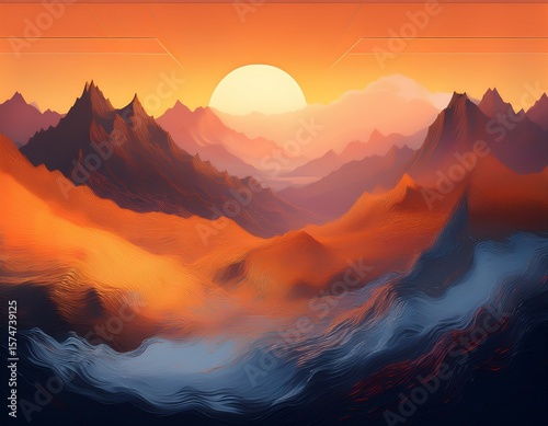 abstract digital rendering evoking mountainous terrain radiant warmth and serenity