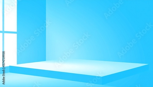 Wallpaper Mural Generated image _Interior corner wall room blue 3d background of abstract window light stage scene Torontodigital.ca