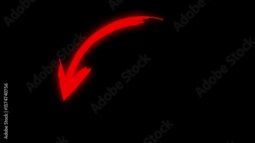 Glowing Red Paintbrush Arrow Animation with Alpha Channel. A dynamic, eye-catching element to direct attention. Pre-keyed .mov file for seamless integration.