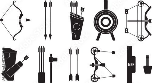  Archery Sport Equipment Bow Arrow Quiver Target Precision Icons